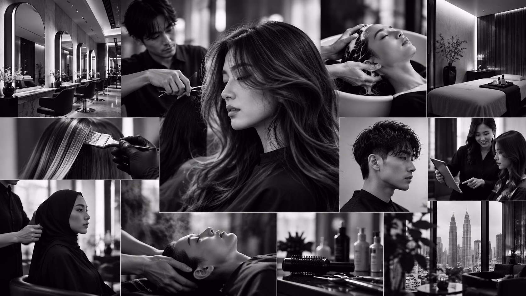 Cutting, colouring, scalp care and head spa work in Malaysian salons
